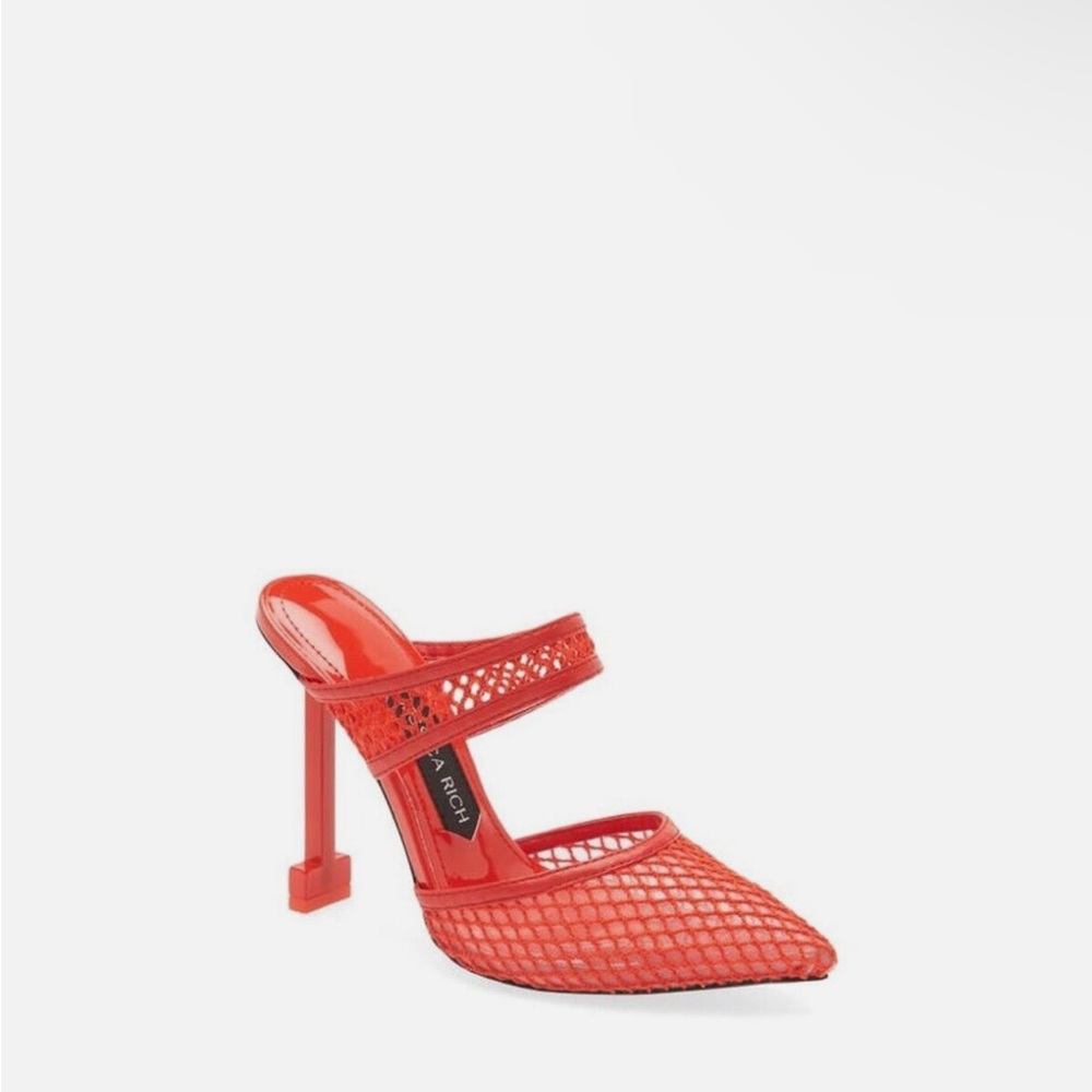 JESSICA RICH NEW Ysabel Fishnet Pointed Toe Pump In Red $275 size 35 US 5